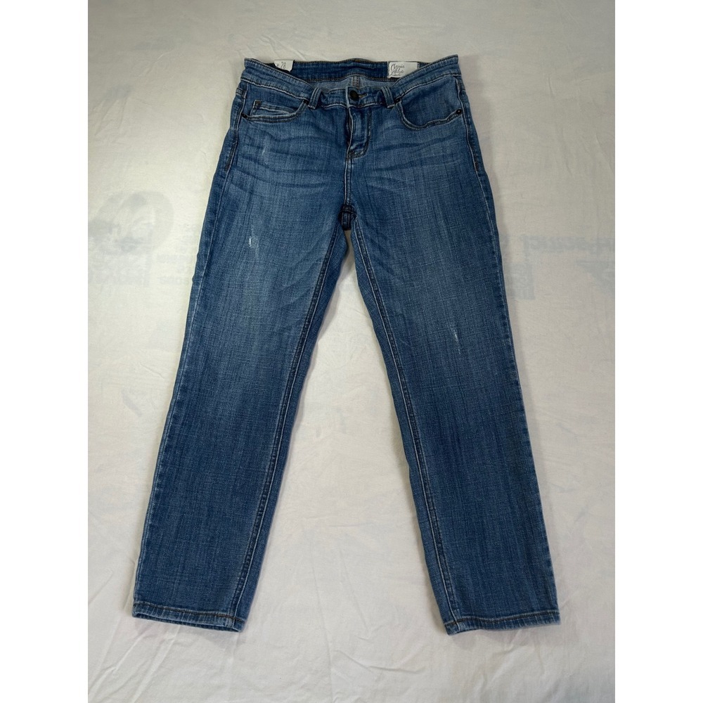 Cosmic Blue Love Womens Medium Wash Distressed Straight Leg Jeans Size 28